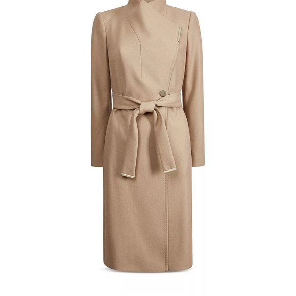 NWT Ted Baker Midi Wrap Coat in Camel - UK Size 5 (US size 12)